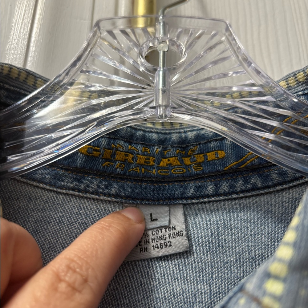 Marithe Francois Girbaud Blue Denim Western Button Up Shirt Size Large - Picture 3 of 4